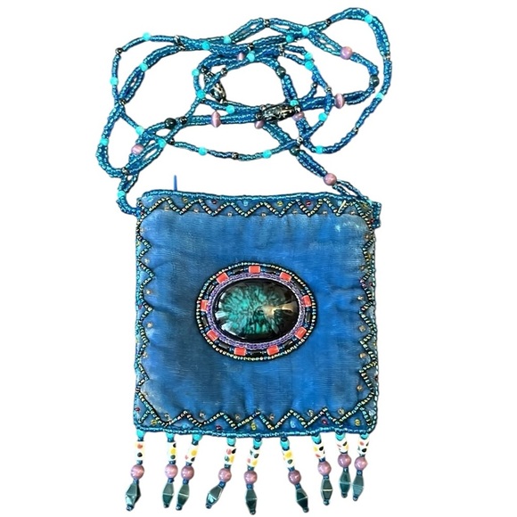 Artistic Mini Blue Velvet Beaded Crossbody Bag - Picture 1 of 3